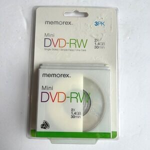 Memorex Mini DVD-RW 3PK 1.4GB 30min 2X White New Sealed Camcorder Discs
